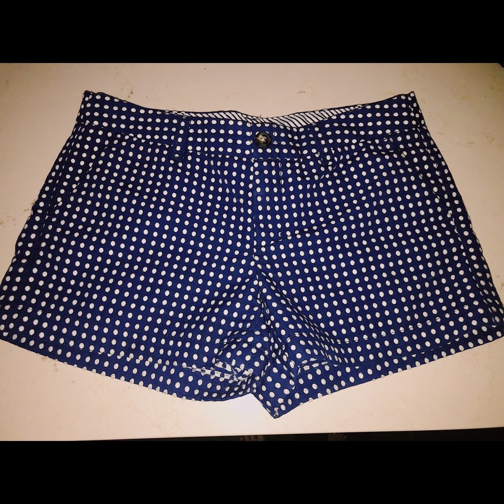 Blue and white polka dot shorts